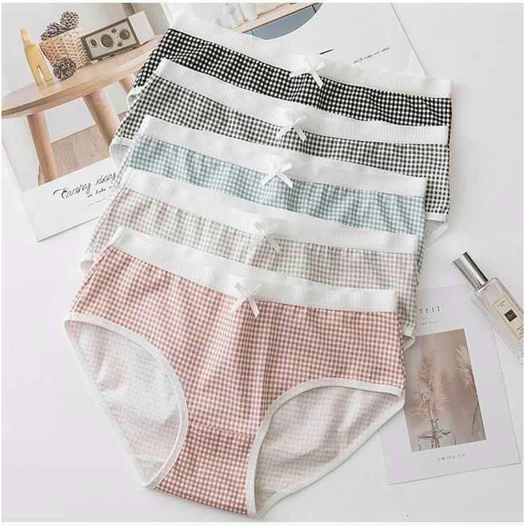 Quần lót cotton kẻ caro nơ thấm hút mồ hôi kháng khuẩn