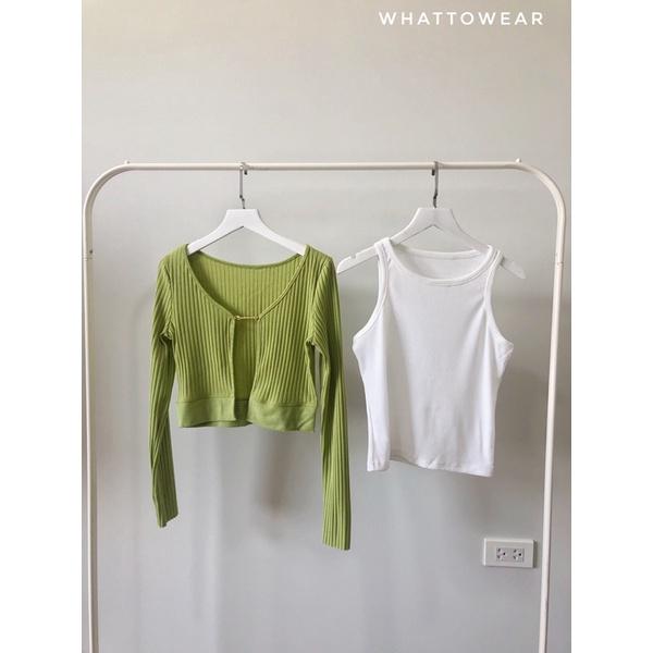 Set áo jennie cardigan xanh lá và croptop trắng