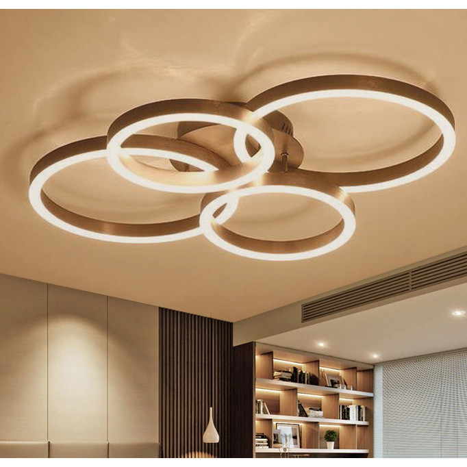 Đèn ốp trần Mica hiện đại 4 cánh chữ O màu nâu cafe MO994