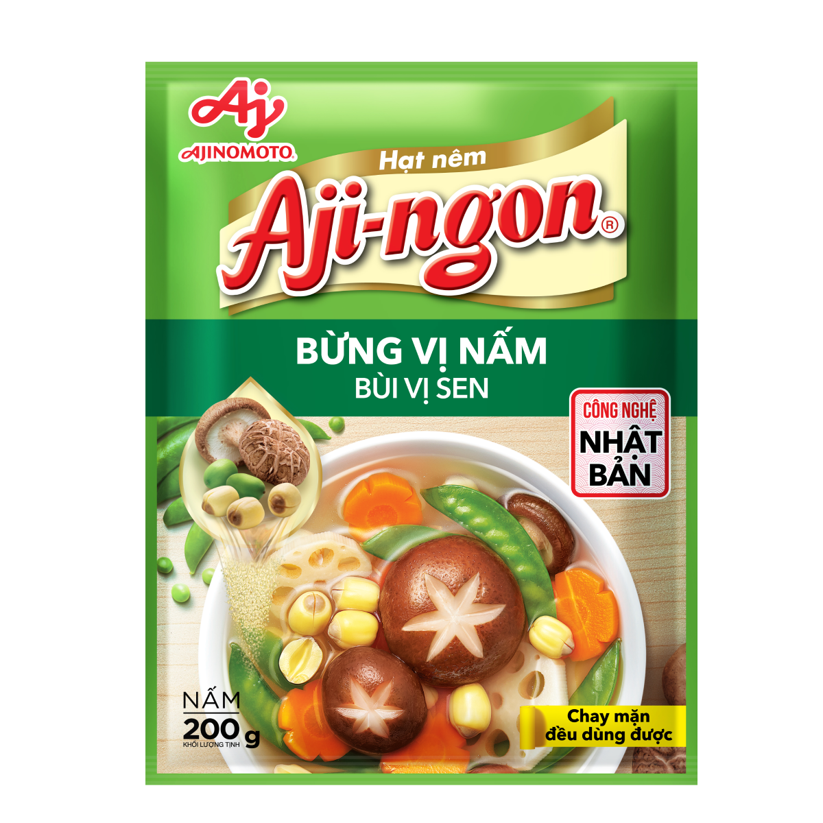 Combo 3 Gói Hạt Nêm Aji-ngon® Nấm Hương và Hạt Sen 200g/Gói