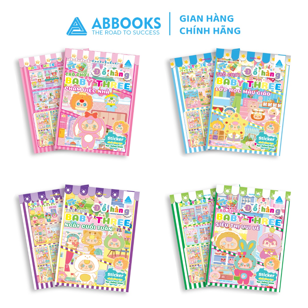 Sách - Bộ 4 Quyển Sticker Bóc Dán Baby Three Nhiều Chủ Đề Cho Bé Tha Hồ Sáng Tạo