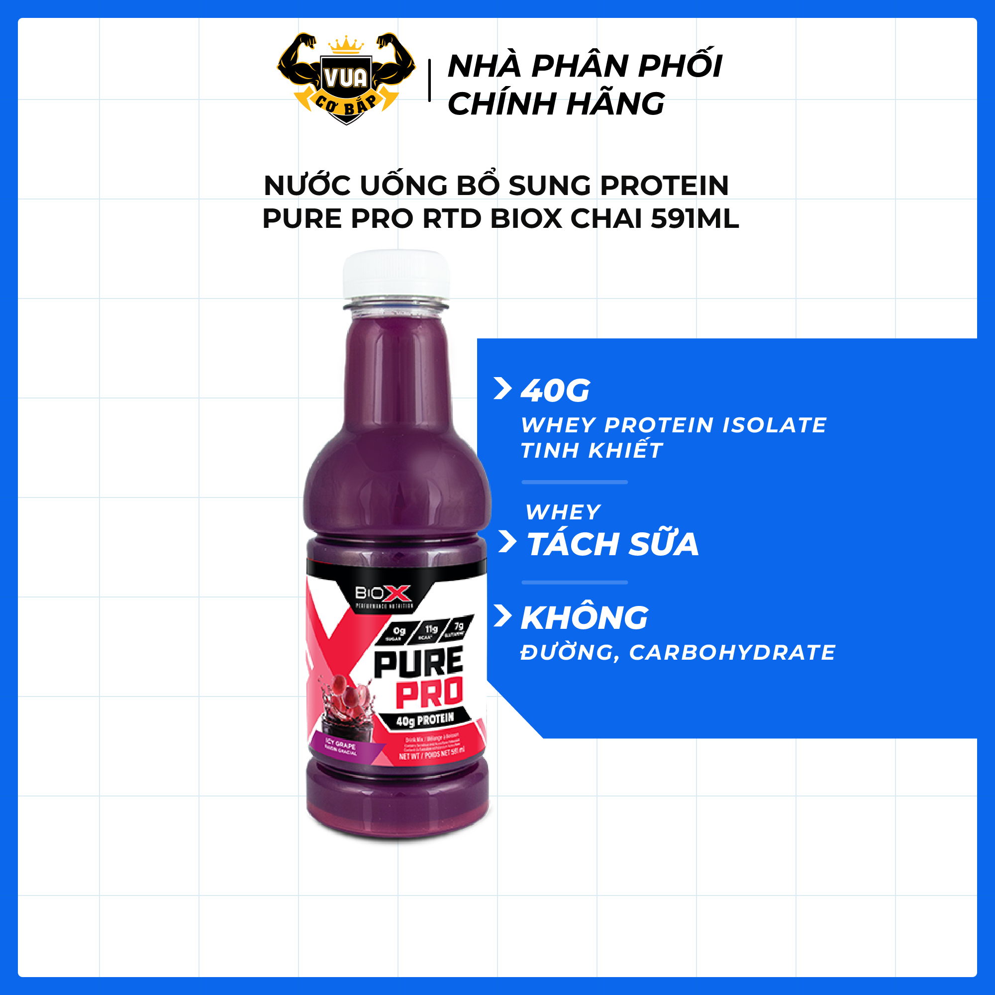 Nước Uống Bổ Sung Protein Pure Pro RTD BioX Chai 591ml - Ice Grape