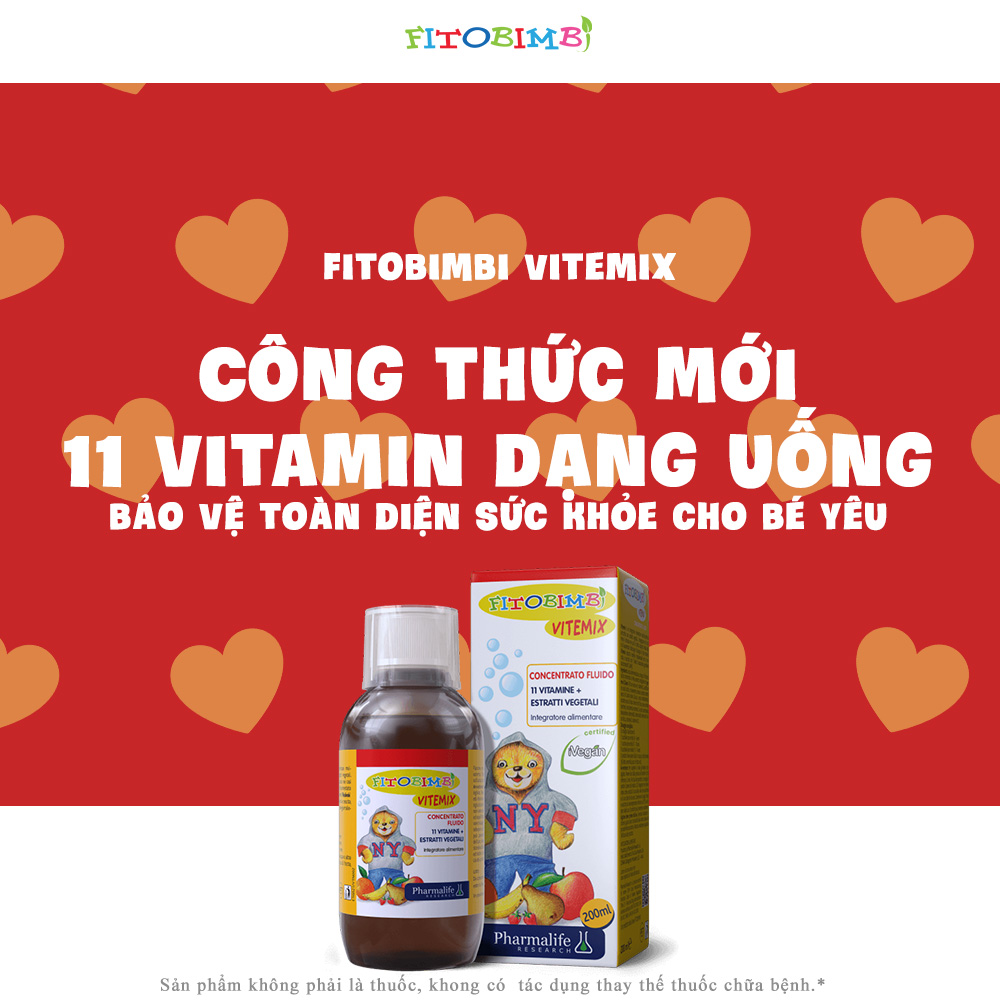 FITOBIMBI VITEMIX : SIRO THẢO DƯỢC CHUẨN HÓA CHÂU ÂU BỔ SUNG VITAMIN THIẾT YẾU, TĂNG ĐỀ KHÁNG CHO TRẺ EM