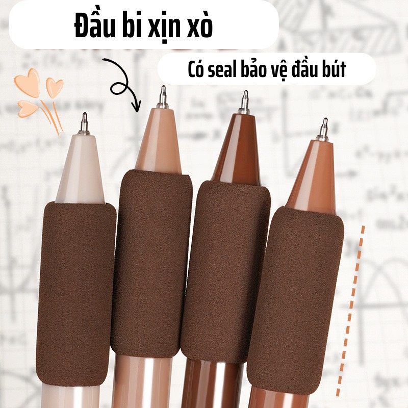 Hộp 4 Bút Gel Lopet Cao Cấp Mực Đen Ngòi 0.5mm Có Đệm Tay Màu Pastel Siêu Xinh - VPP Thiên Ái