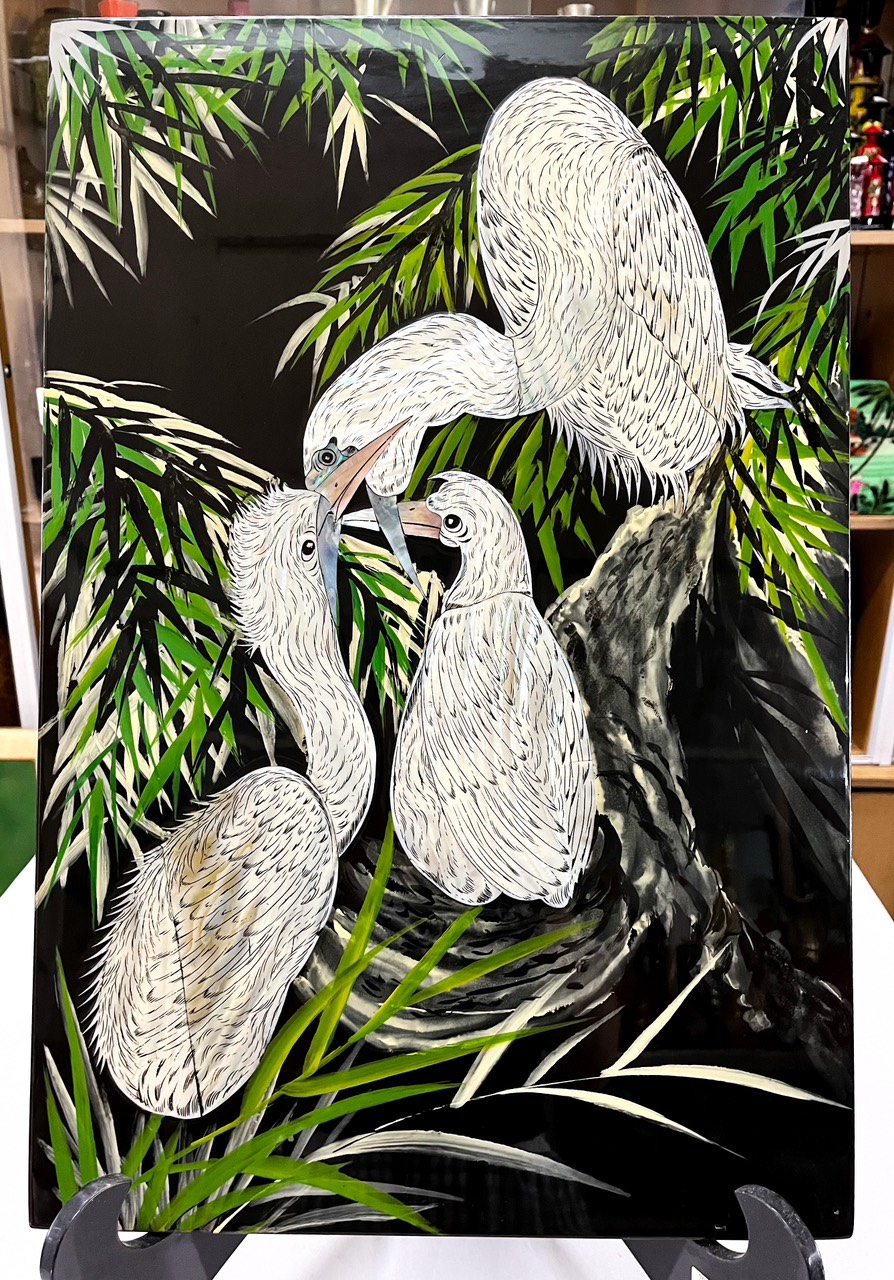 Tranh sơn mài - HOA, TRÚC - Khảm cừ cao cấp size 40x60 thích hợp trang trí, làm quà tặng