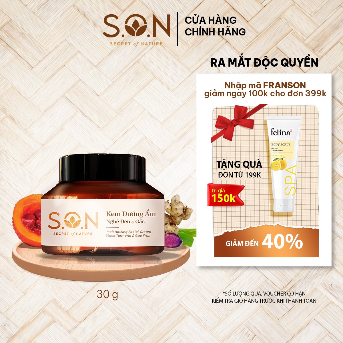 Kem dưỡng ẩm nghệ đen &amp; gấc dành cho da khô S.O.N dành cho da khô 30g