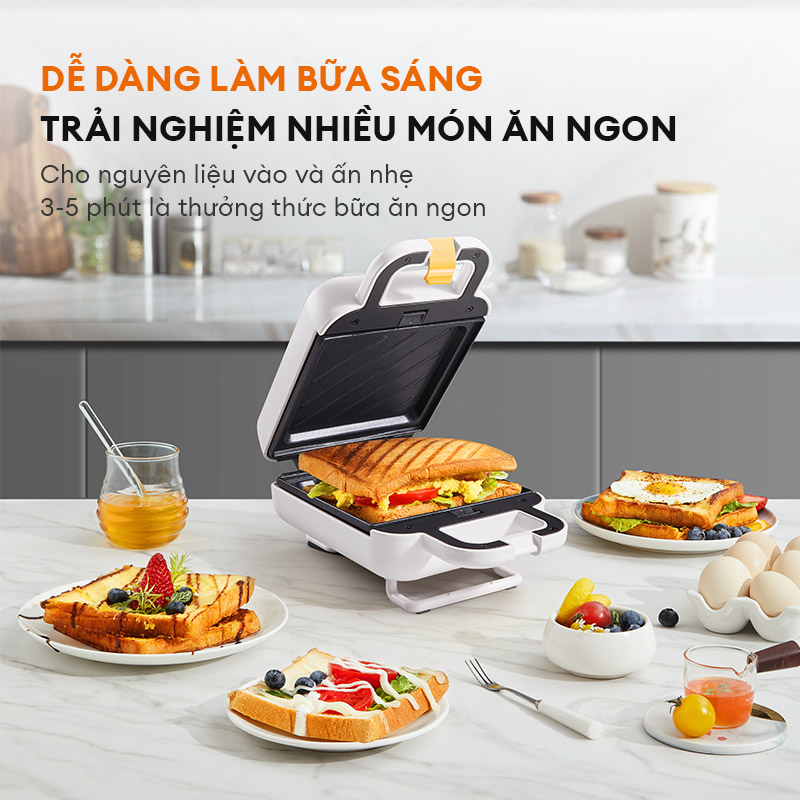 Máy kẹp sandwich SM60M-WH01A GAABOR nướng bánh mì, rán trứng, nướng thịt tiện dụng cho bữa sáng - Hàng chính hãng