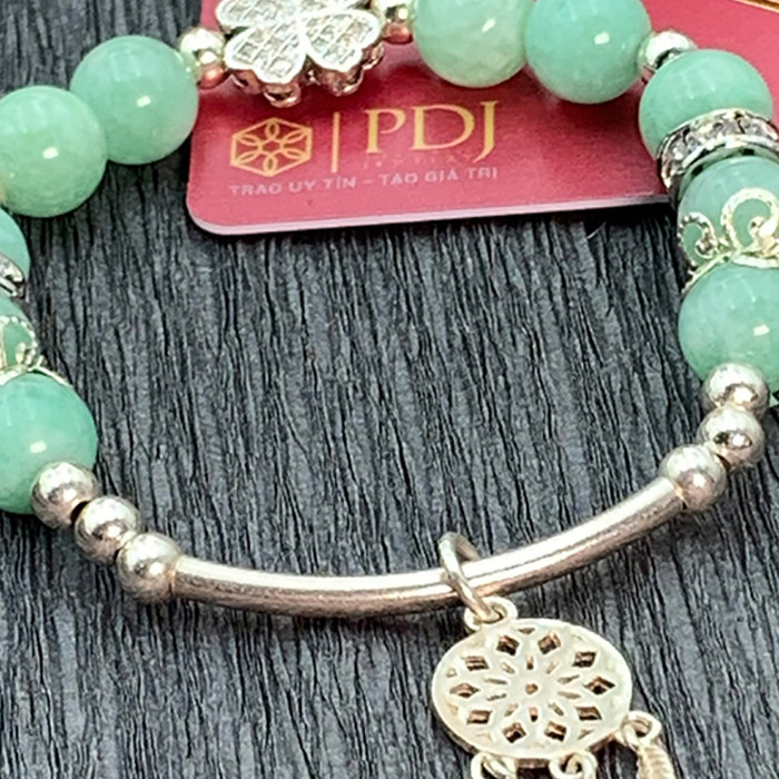 Vòng Đá Thạch Anh Xanh Vân 8 Ly Chi Tiết Bạc Vòng Dream Catcher