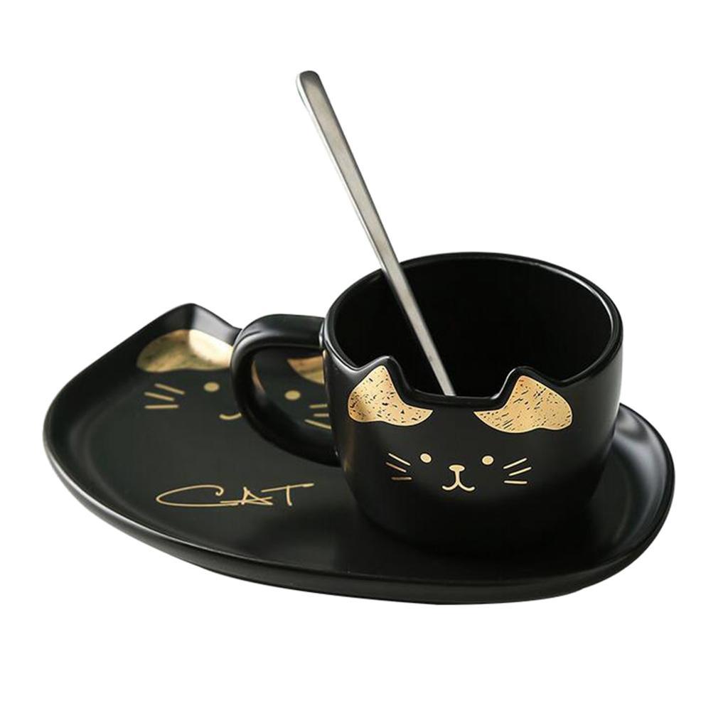 Ceramic Cappuccino Coffee  Spoon Coffee Milk Mug Cup 200ml Black