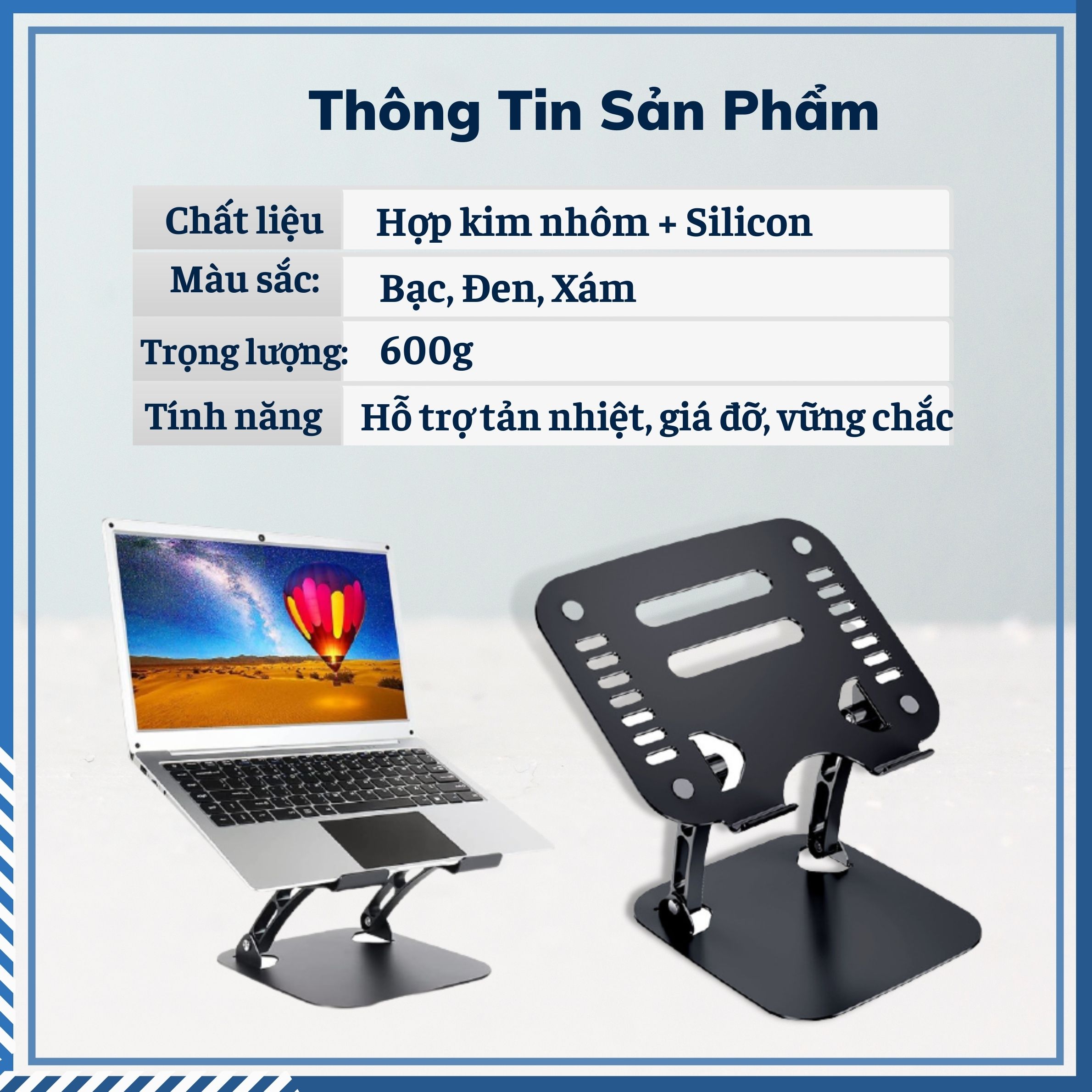 Giá Đỡ Laptop Hợp Kim Nhôm Cao Cấp, Hỗ Trợ Tản Nhiệt, Chống Trơn Trượt Tiện Lợi Dành Cho Laptop 10-17inch