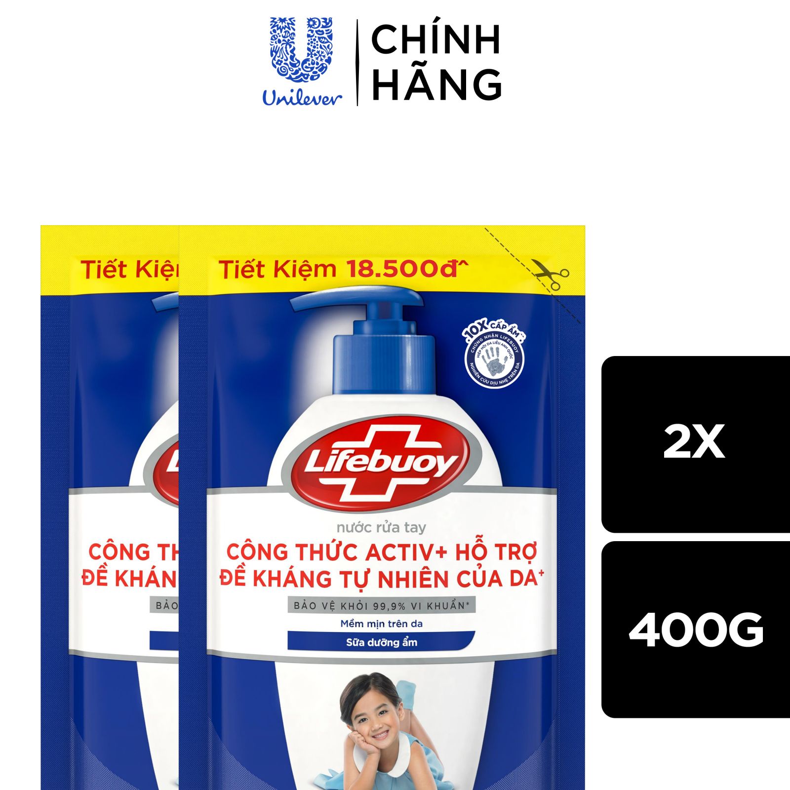 Combo 2 Nước rửa tay Lifebuoy sữa dưỡng ẩm túi 400g