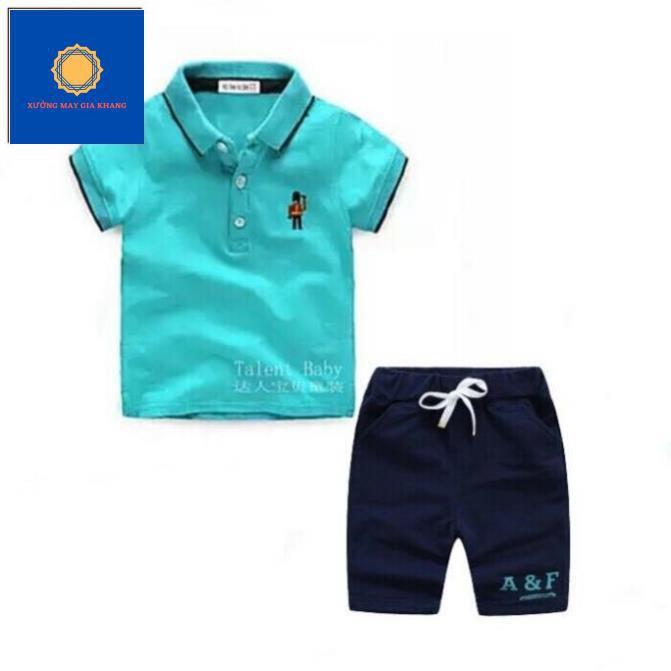 Đồ bộ quần áo thun bé trai kiểu cổ trụ, chất cotton mát mẻ - Xưởng may Gia Khang
