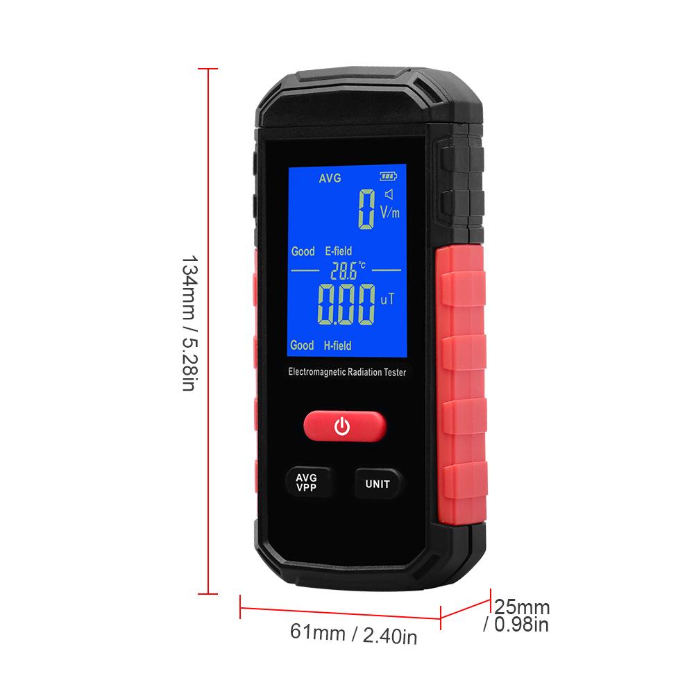 Digital Electromagnetic Radiation Tester EMF Meter LCD Backlight Portable Electric Magnetic Field Radiation Detection Alarm Average/ Peak Mode Rechargeable for Home Appliances Offices Industrial Workplaces