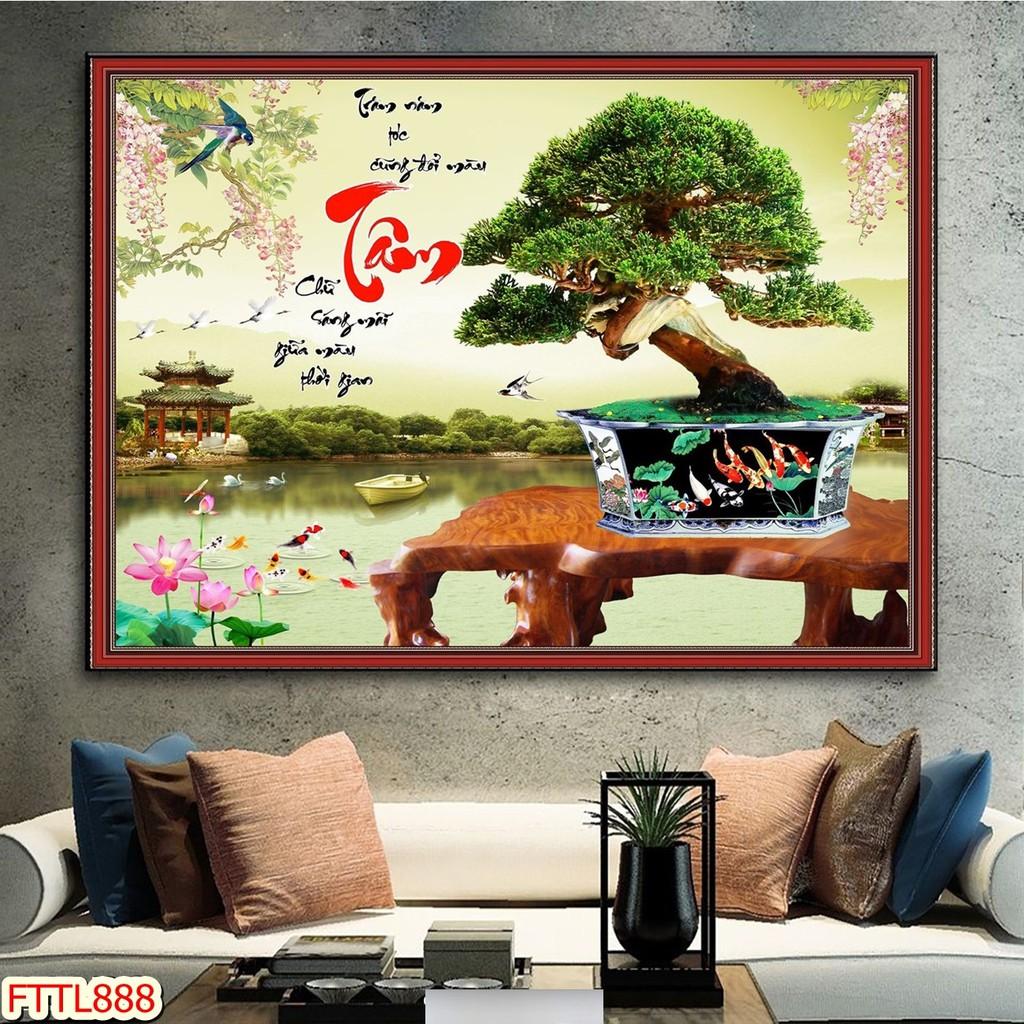 Tranh dán tường Tranh tết 2021 Tranh thư pháp Chậu Bonsai - hoa mai 19, Tranh dán tường 3d hiện đại