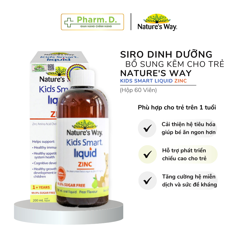 Siro Dinh Dưỡng NATURE'S WAY Kids Smart Liquid ZinC Bổ Sung Kẽm Và Dưỡng Chất Cho Trẻ Em (200ml)