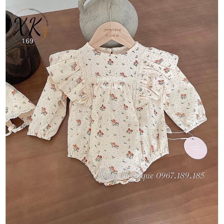 Bodysuit Dài Tay Kèm Mũ Ren Bèo Cánh Tiên Hoa Hồng Baby Sinh Nhật / Thôi Nôi Cho Bé Gái size 8 -15kg