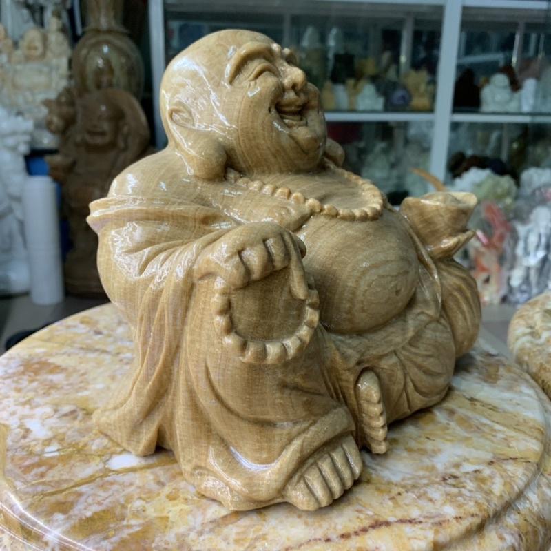 Tượng Cụ Di Lặc Cười Hoan Hỉ Đá Vân Gỗ - cao 19cm