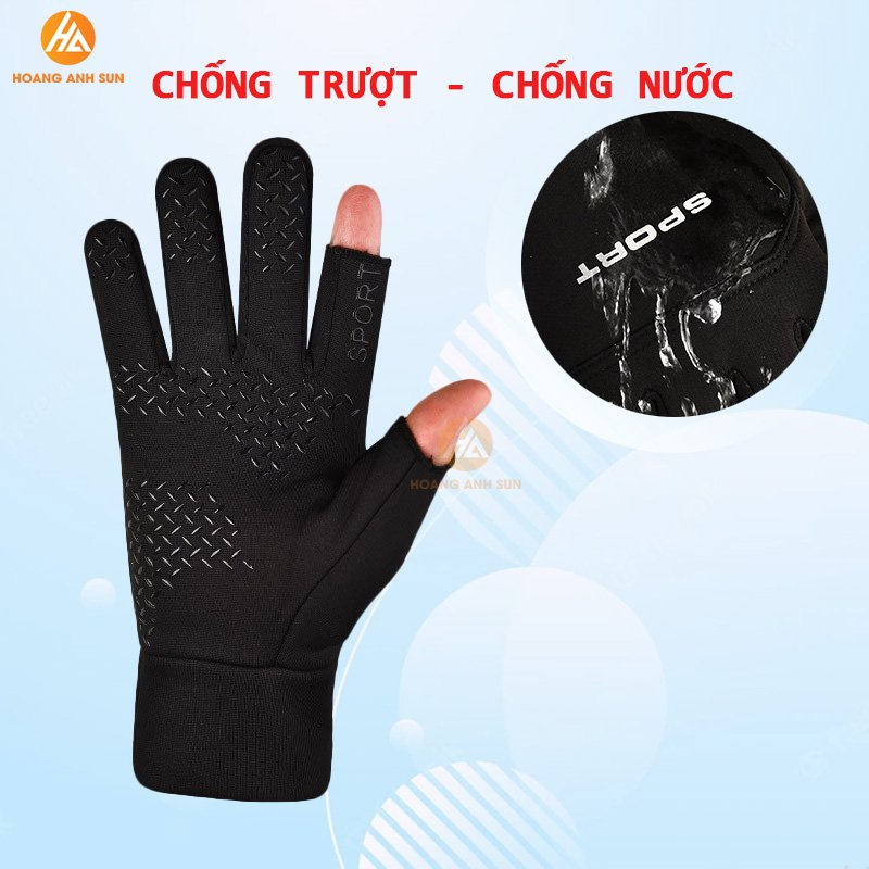 Găng tay đi xe máy mùa đông hở 2 ngón cho nam nữ dày 3 lớp - chống nước/ chống trượt / chống nắng, cảm ứng thuận tiện dùng cho 4 mùa