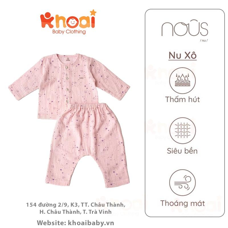 Bộ cài thẳng dài Nous hồng hình ong nhí và hoa - Chất liệu Nu Xô 100% cotton thiên nhiên