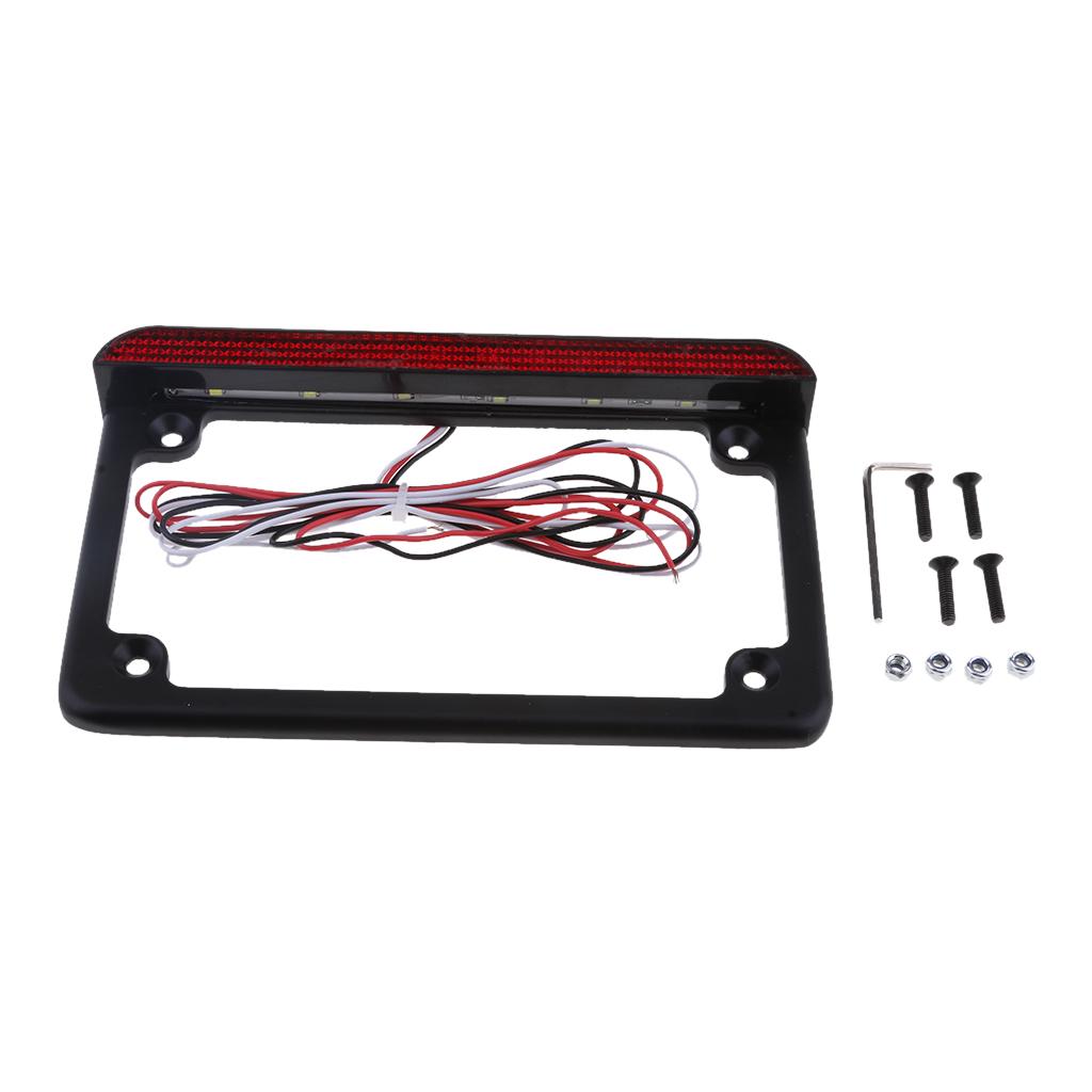 Universal Motorcycle Black Aluminum License Plate Frame With LED Brake Light
