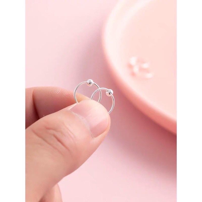 Bông tai bi bạc ta khoen tròn cho bé-Minh Tâm Jewelry