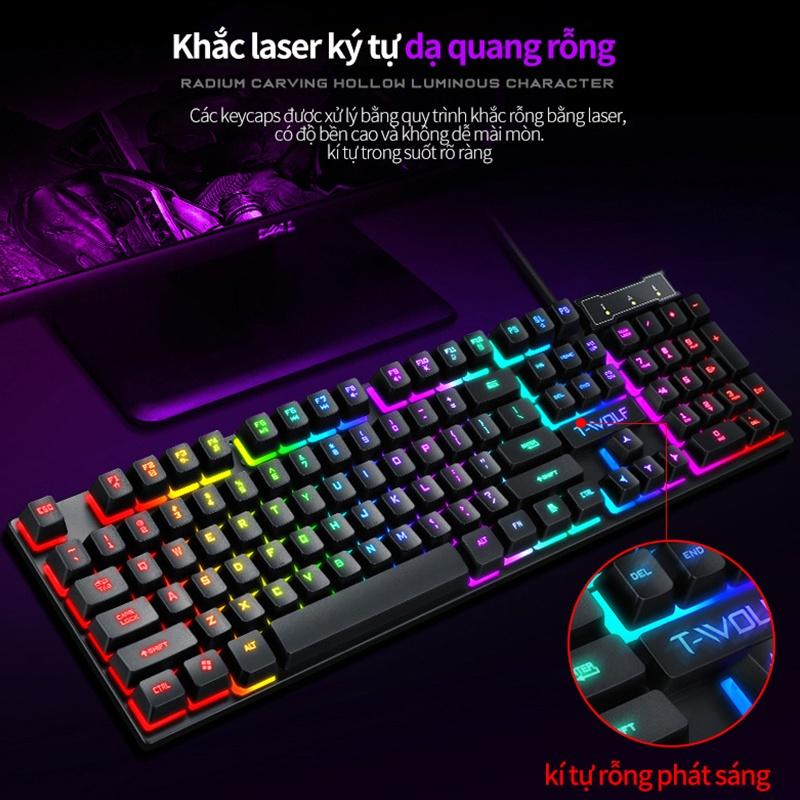 Bộ Bàn Phím Kèm Chuột Gaming TF200 Có Dây, Phong Cách Hiện Đại, Ấn Tượng LED Nhiều Màu