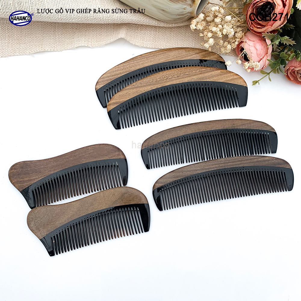 Lược Gỗ Thơm Ghép Răng Sừng Đen Cao Cấp HAHANCO (Đủ Mẫu) Kiểu Dáng Châu Âu- COH271