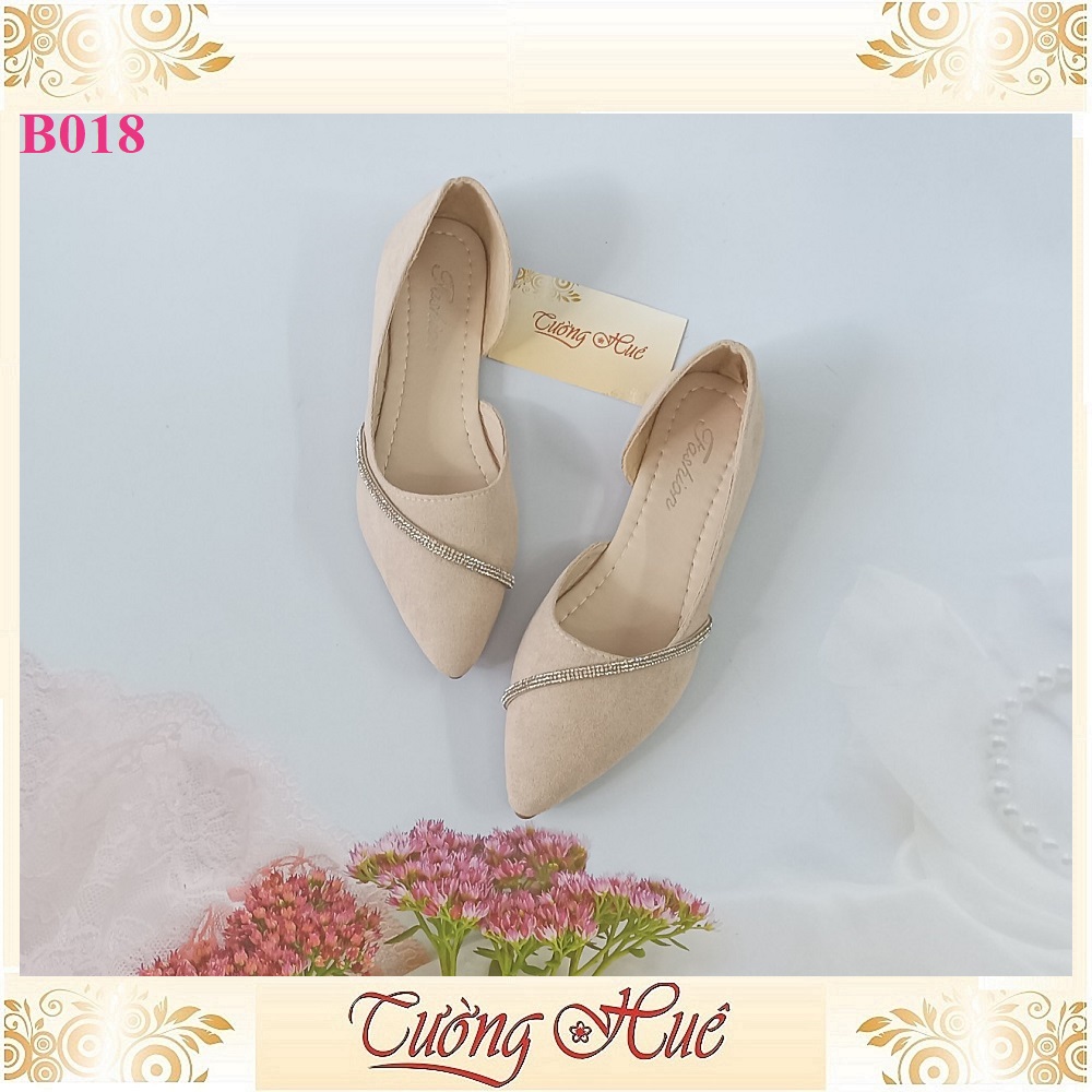 Giày Bệt Búp Bê Nữ Mũi Nhọn Khoét Eo Đính Đá - Hàng Quảng Châu - B018