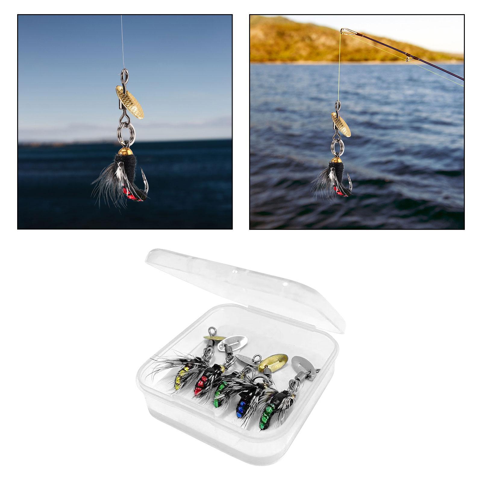 5Pcs Fly Fishing Lures, Fly , Fishing Tackle, Feathers with Fly Fishing Box, Sequins Fishhook Artificial Baits for Lakes Bass Fishing