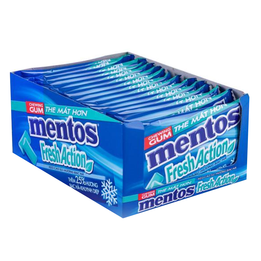 Sing Gum Mentos Fresh Action Hương Bạc Hà Mạnh (Hộp 15 Vỉ)