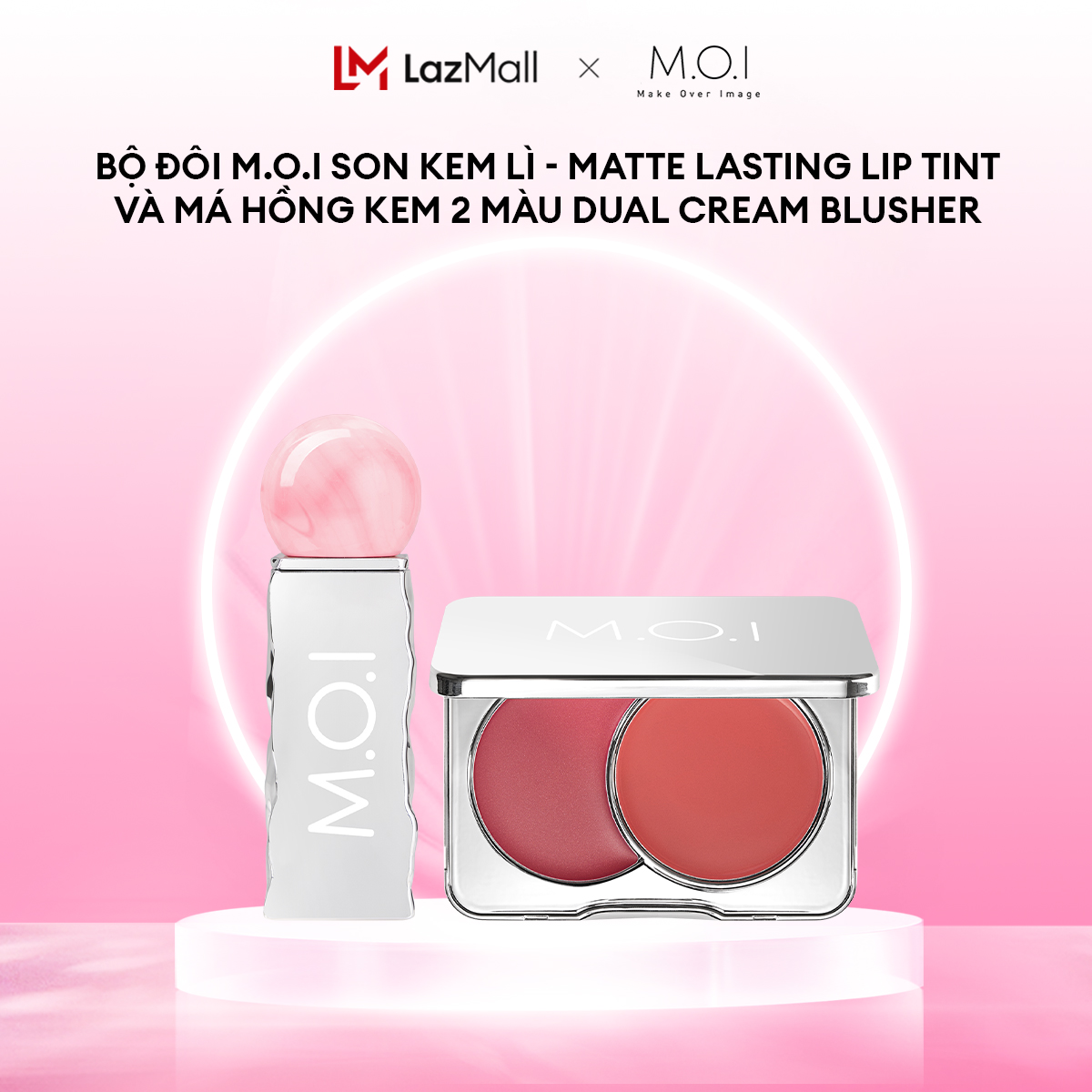 Bộ đôi M.O.I SON TINT LÌ NHẸ MÔI LÂU TRÔI 12H LOLLIPOPS - Matte Lasting Lip Tint - Lollipops và Má hồng kem 2 màu Dual Cream Blusher