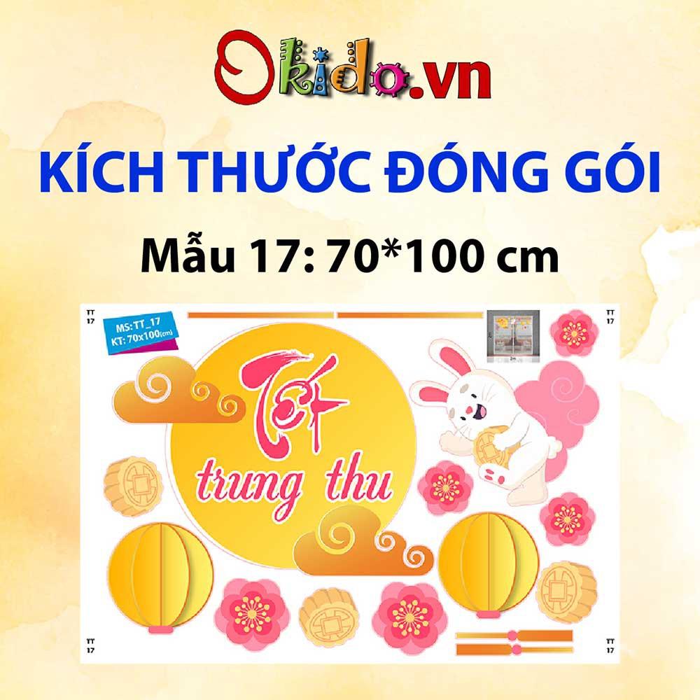 Decal trang trí trung thu 2021 bé và lân dưới ánh trăng cùng thỏ ngọc