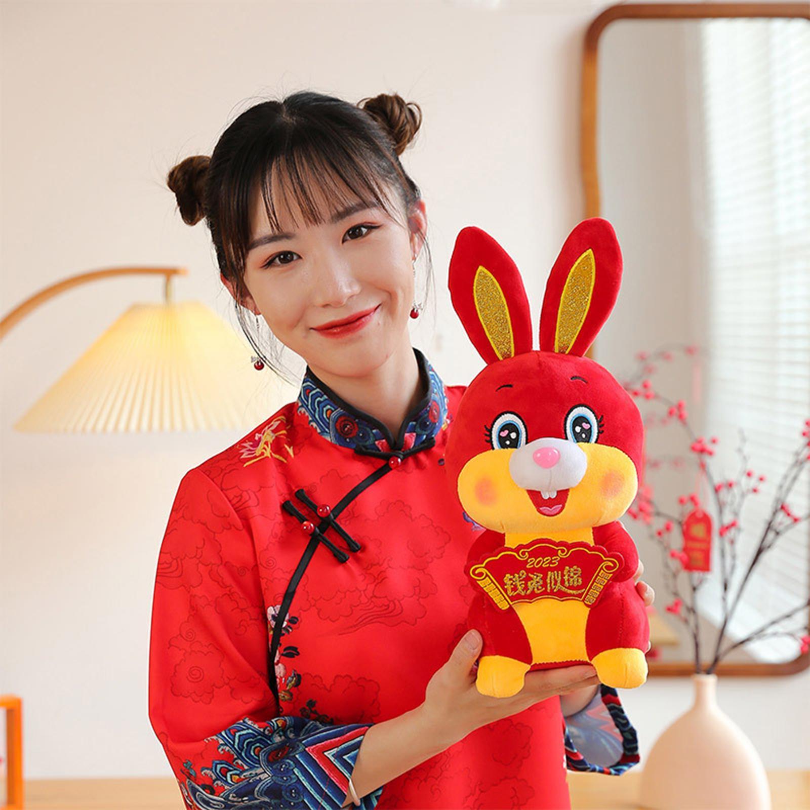 Chinese New Year Plush Toys Bunny Cute Figurine Ornament for New Year Gift Holiday