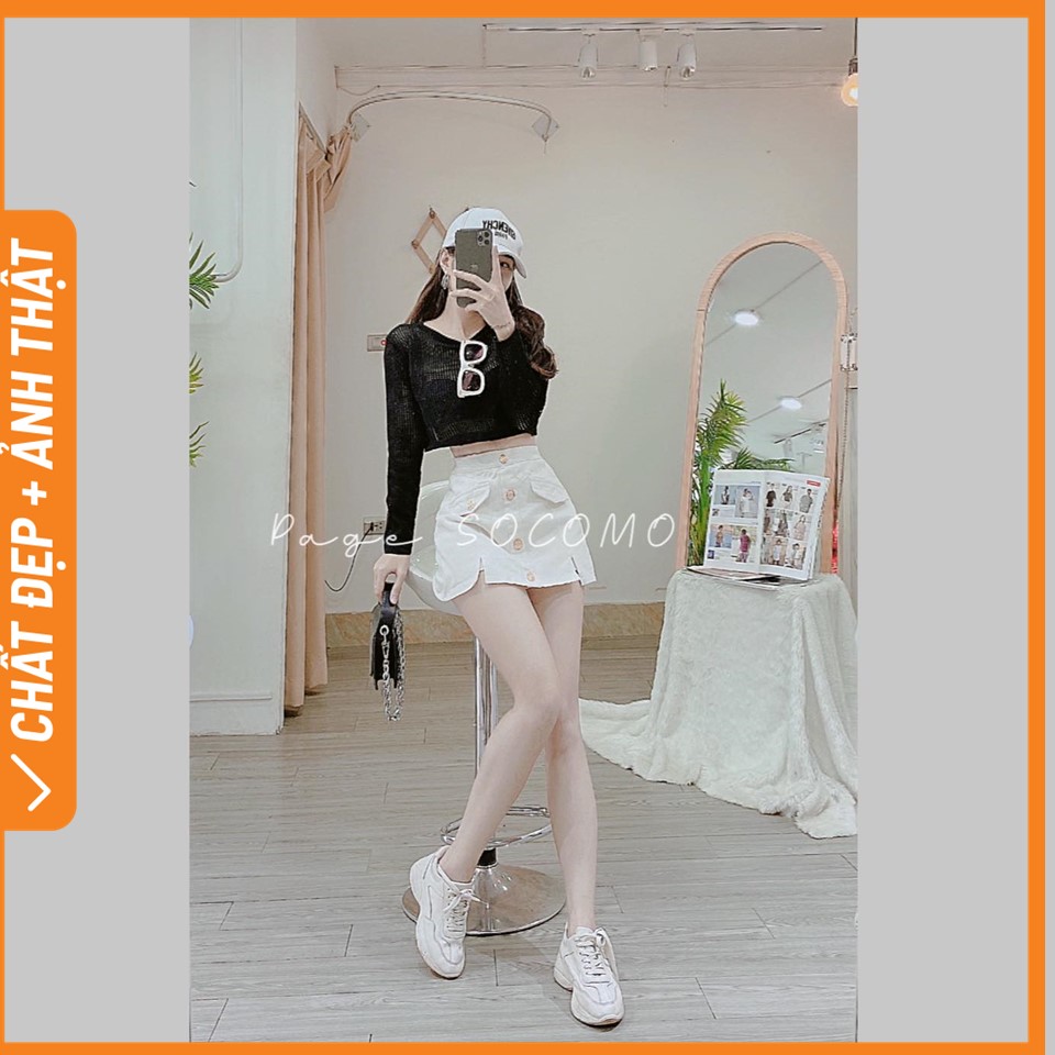 Áo len lỗ dáng croptop Socomo A552022