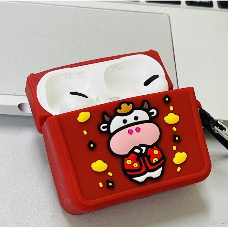Vỏ ốp case dành cho Airpod Pro TRÂU THẦN TÀI MAY MẮN có móc đeo