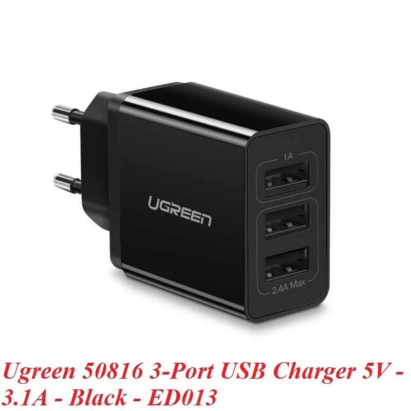 Ugreen UG50816ED013TK 3.1A 3 cổng sạc đa năng USB 5V màu đen - HÀNG CHÍNH HÃNG