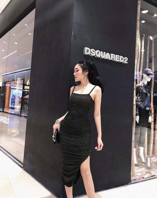 Đầm body 2 dây xéo tà sexy