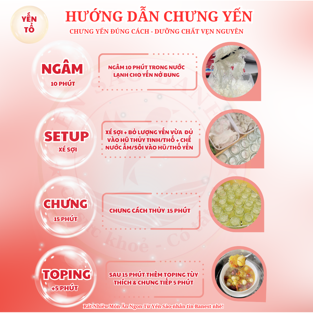 Tổ Yến Sào Tinh Chế Rút Lông Nguyên Xương THƯỢNG HẠNG 100% Sợi Tặng kèm đủ vị chưng - Yến Sào BaNest