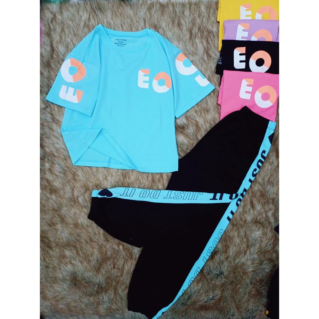 THUN COTTON 100% CHÍNH PHẨM Bộ quần áo bé gái size đại in logo chữ phong cách cho bé từ 25kg đến 60kg