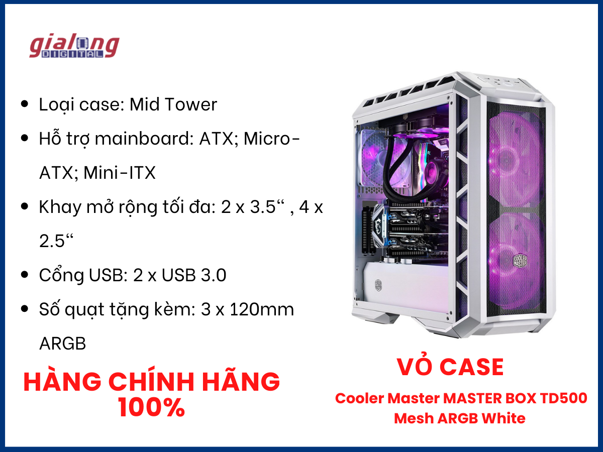 Vỏ case  Cooler Master MASTER BOX TD500 Mesh ARGB White - Hàng chính hãng