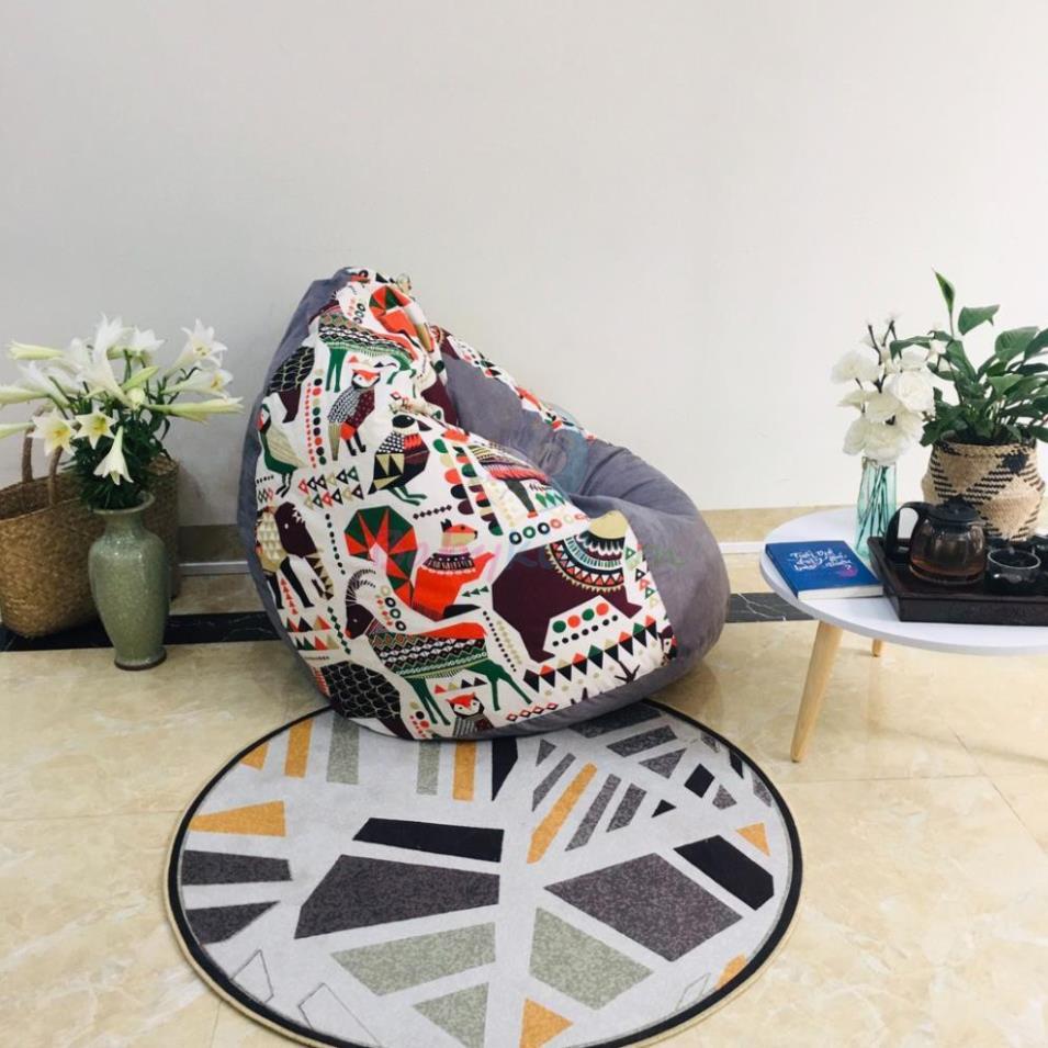 Ghế hạt xốp size L, hình thú mix xám, vải canvas