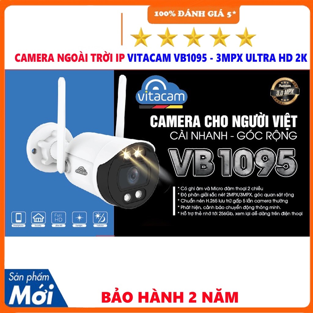 Camera Ngoài Trời WIFI VITACAM VB1095 - 3Mpx Ultra HD 2K – Chip HISILICON Mới Nhất 2022 - Hàng Chính Hãng