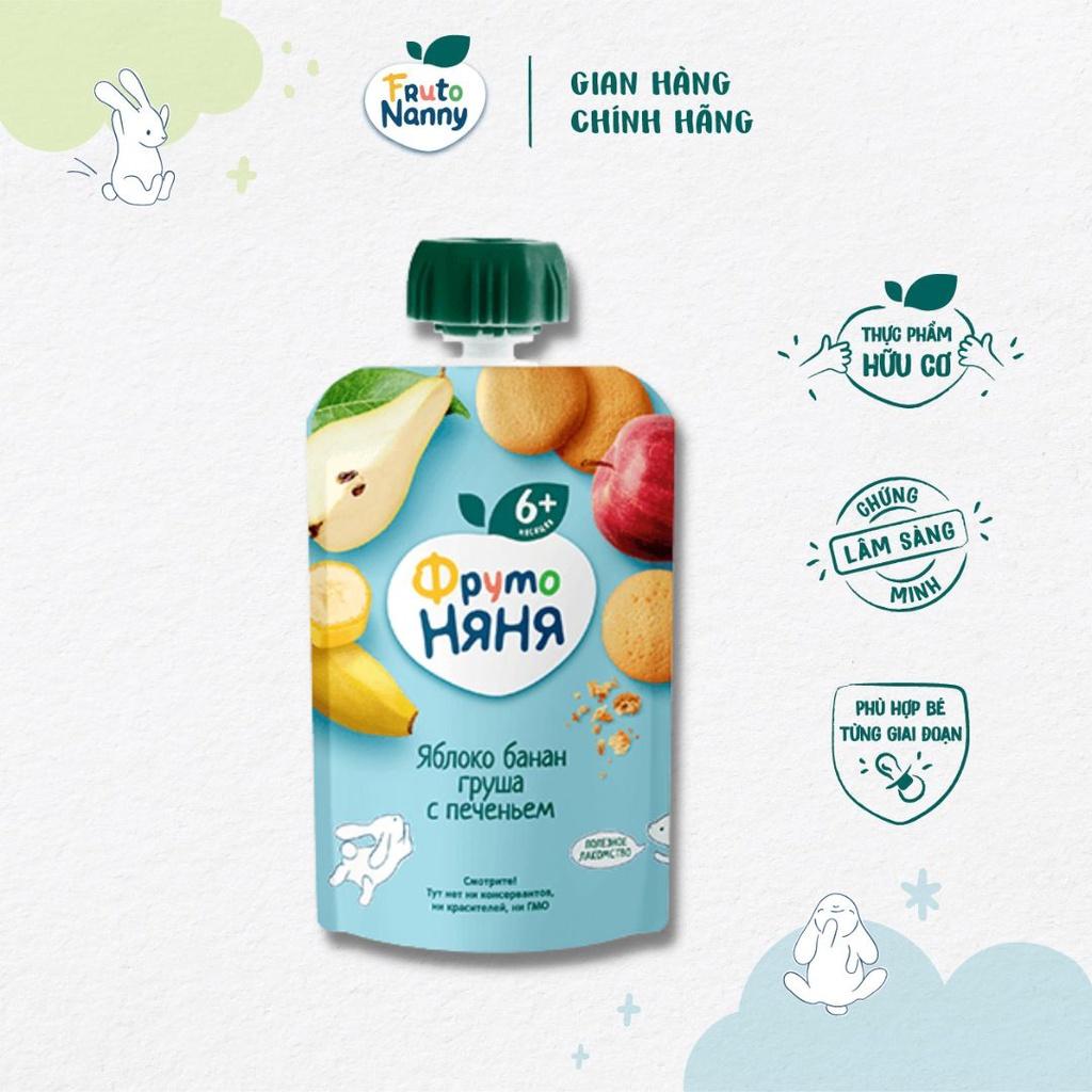 Hoa Quả Nghiền FRUTONANNY Organic Vị Táo, Chuối, Lê &amp; Bánh Quy, Bổ Sung Chất Xơ, Vitamin - Không GMO Cho Bé Từ 6 Tháng Tuổi (90g)