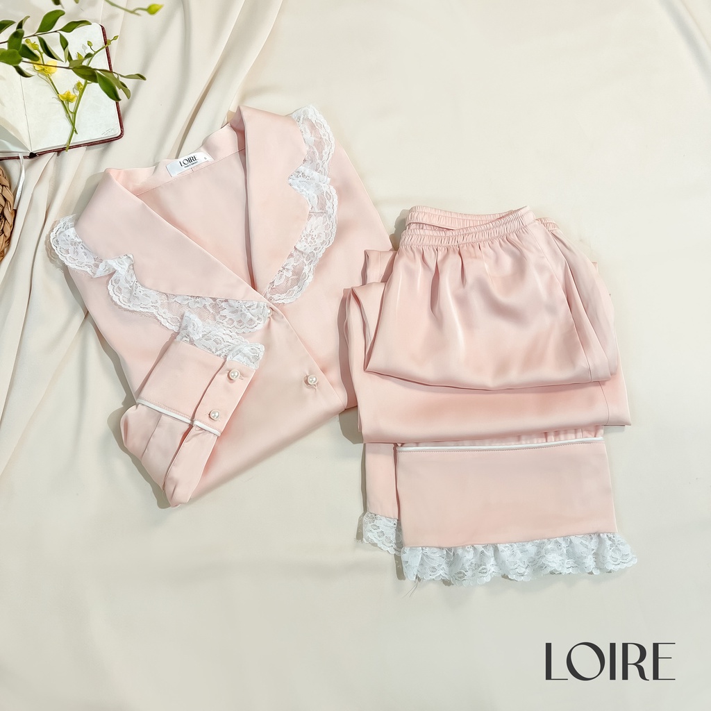 Bộ Pijama Lụa Phối Ren Loirechic LPD18