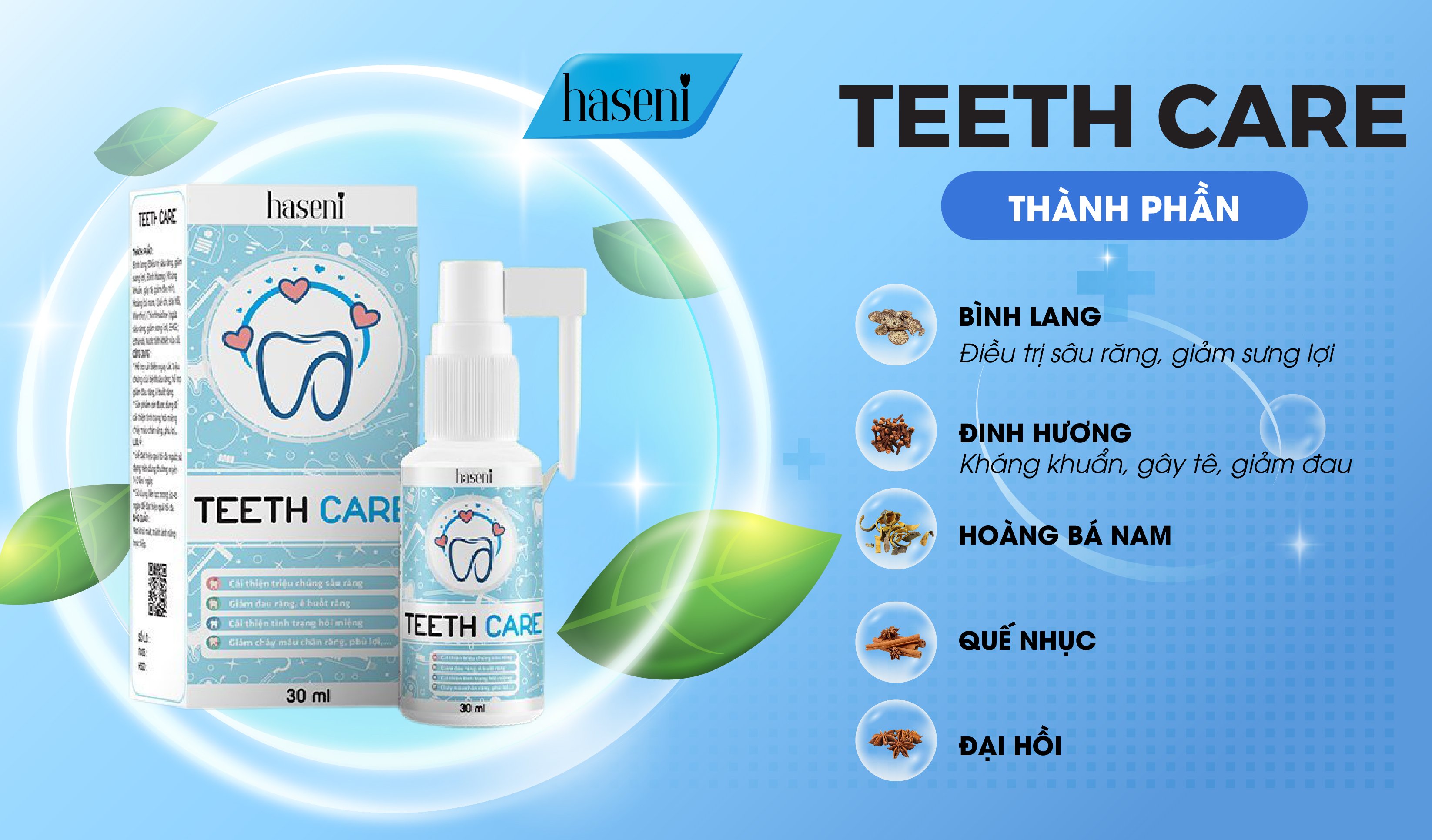 Xịt răng miệng Teeth Care haseni 30ml