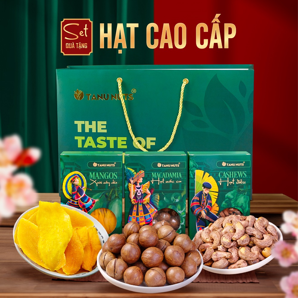 Set quà tặng PREMIUM hạt dinh dưỡng, trái cây sấy, quà tết các loại hạt TANU NUTS sang trọng