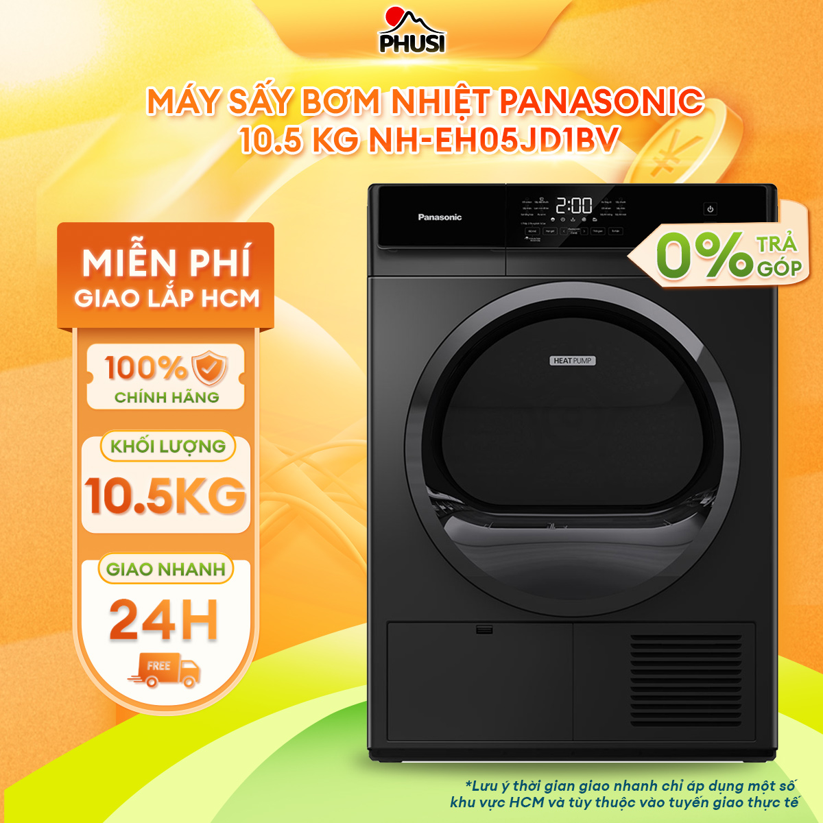 Máy Sấy Panasonic 10,5kg NH-EH05JD1BV - Sấy diệt khuẩn 99,99% - Sấy thông minh - Sấy tiết kiệm - Hàng chính hãng