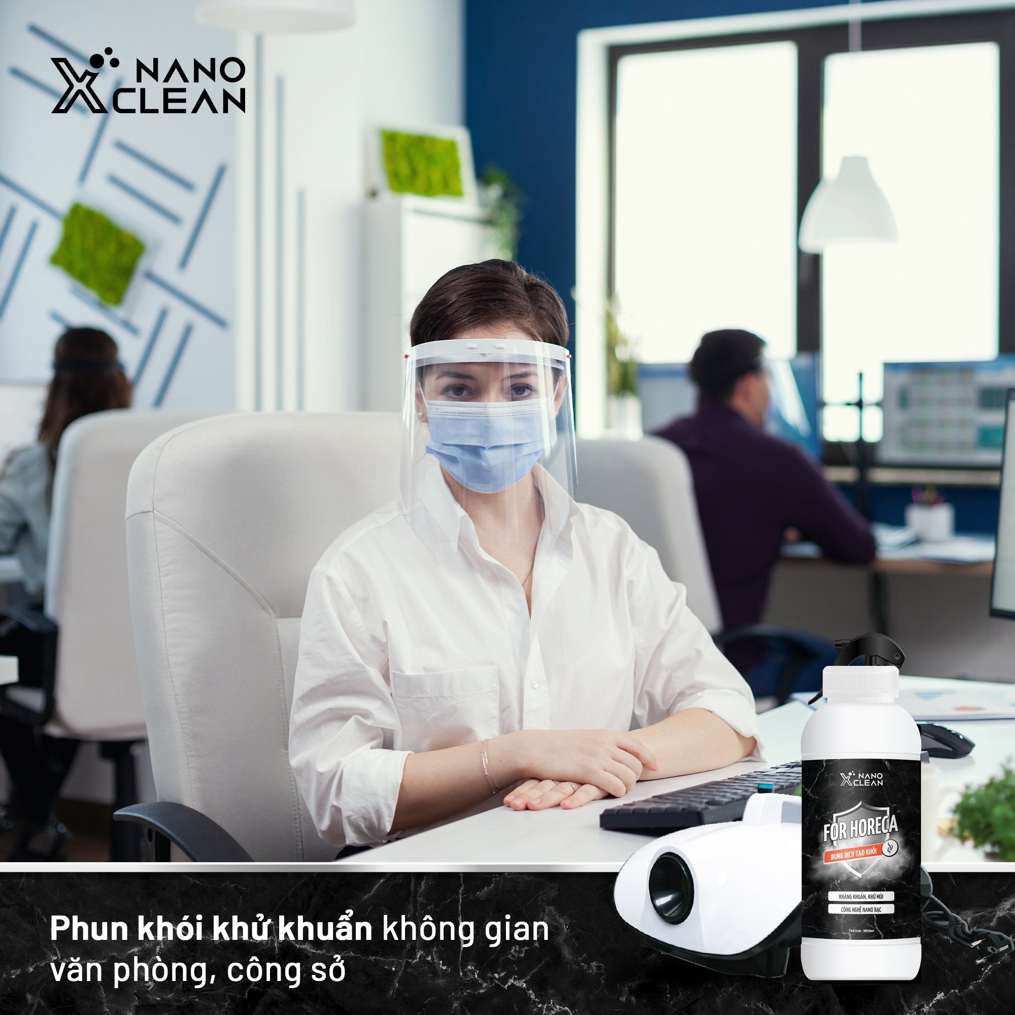 Dung dịch tạo khói, phun khói nano bạc Nano Xclean For Horeca - Khử Mùi Không Gian Nhà Ở, Nhà Hàng, Khách Sạn 1L