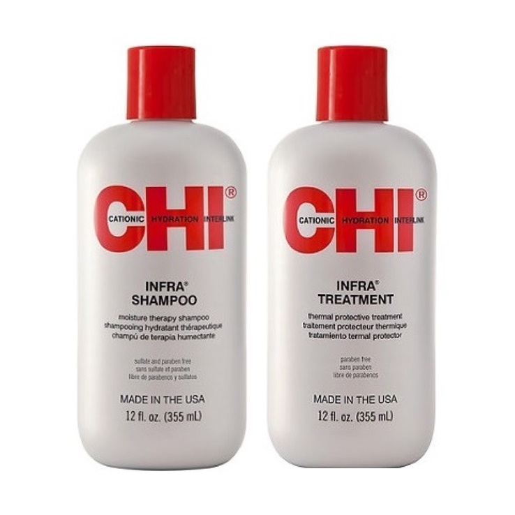 [+Tặng mũ trùm] Cặp dầu gội xả CHI Infra shampoo &amp; treatment siêu mượt cho tóc khô hư tổn (xám) USA 355ml