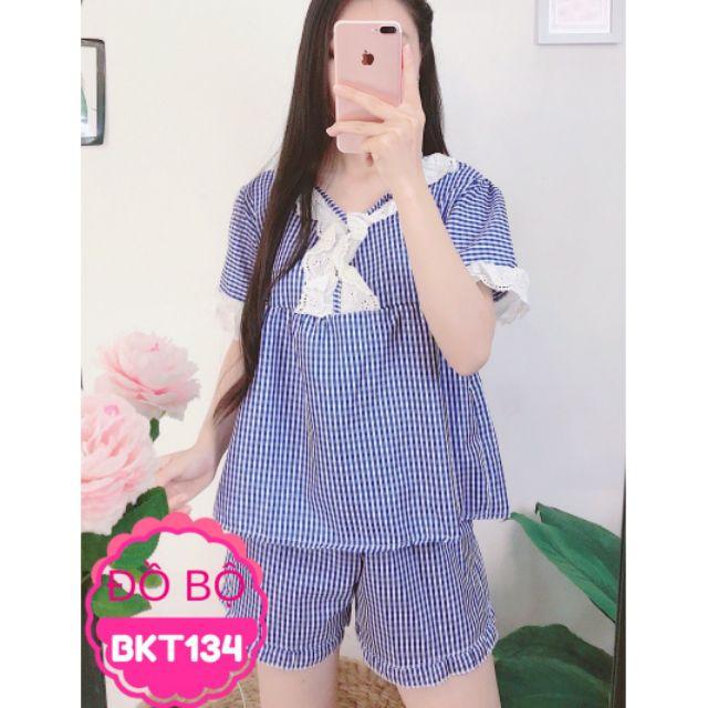 Đồ bộ áo tay ngắn quần đùi viền bèo ren nữ tính size dưới 55kg